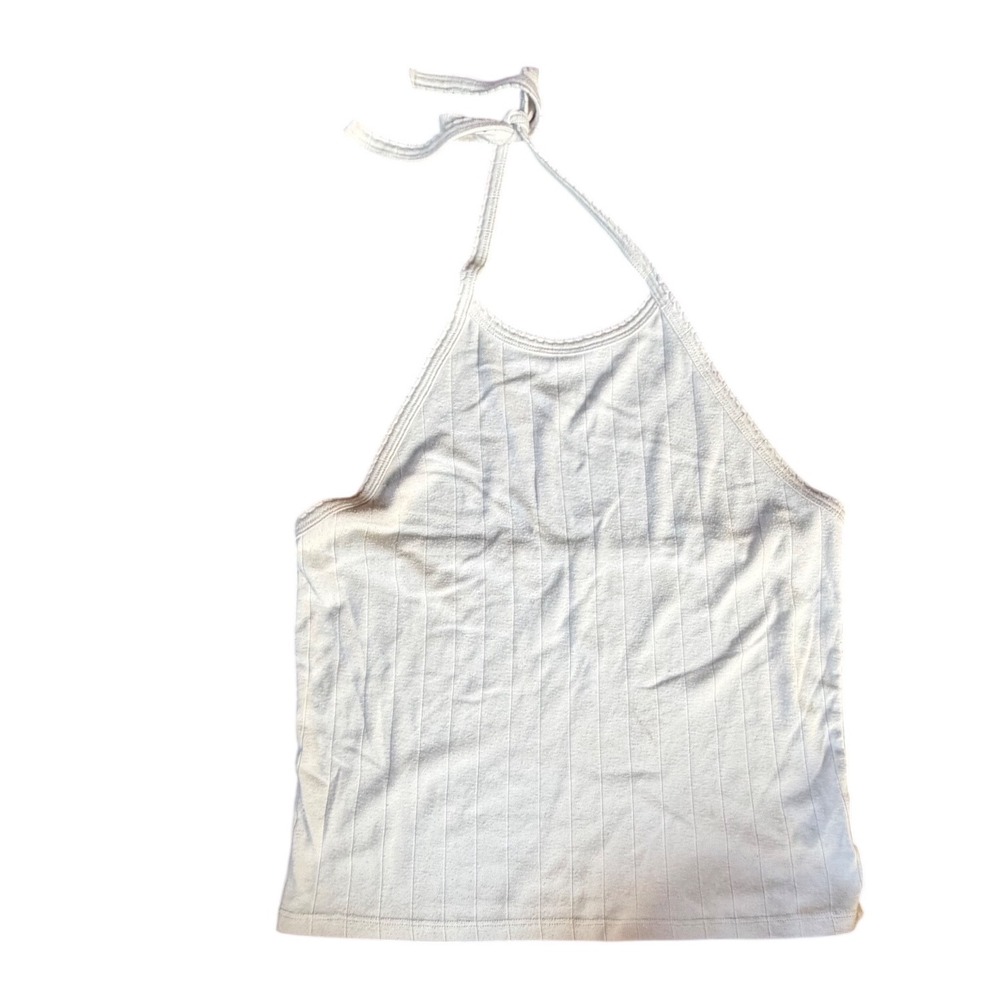 American Eagle White Ribbed Halter Top Sleeveless Lettuce Edge Size‎ Large